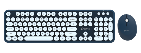 Buy Pebble Digit002 - Wireless Keyboard & Mouse POP Retro Keys, Round Keycaps, 2.4 Ghz Wireless, Plug & Play, 104 Keys Full Sized (Blue) on EMI