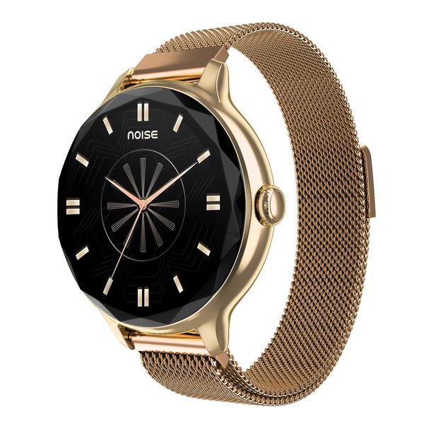 Buy Noise Diva Smartwatch with Diamond Cut dial, Glossy Metallic Finish, AMOLED Display, Mesh Metal and Leather Strap Options, 100+ Watch Faces ( Gold Link) on EMI