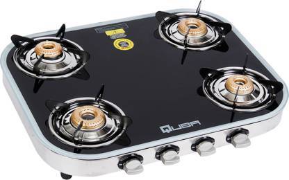 Buy Quba S4 Oval Shape Black Toughened Glass Top  Gas Stove(Manual) on EMI