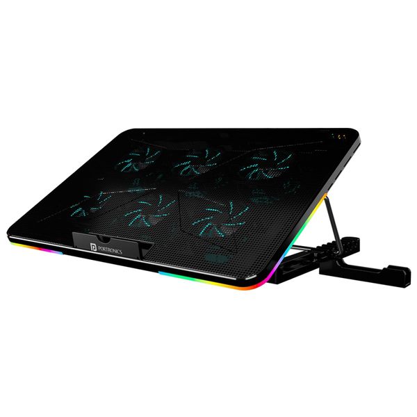 Buy Portronics My Buddy Air RGB Lit Gaming Laptop Cooling Pad/Stand with Mobile Stand, 6 X Cooling Fans, Dual USB Ports, 7 Level Adjustable Height Compatible with 17" Gaming Laptops(Black) on EMI