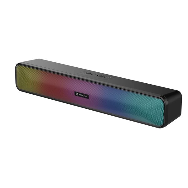 Buy Portronics Radian 16W Bluetooth Stereo Soundbar with Multicolour LED Lights, in-Built FM Radio, Built in Mic, Aux in 3.5mm, Micro SD Slot(Black) on EMI