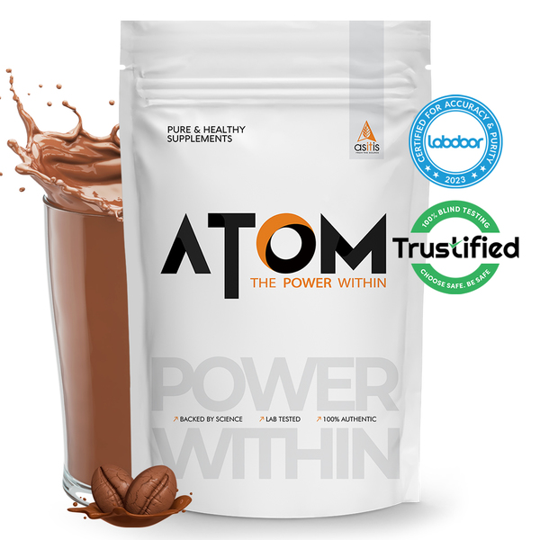 Buy AS-IT-IS ATOM Whey Protein 1kg | 27g protein | Isolate & Concentrate | Mocha Cappuccino | USA Labdoor Certified | With Digestive Enzymes for better absorption on EMI