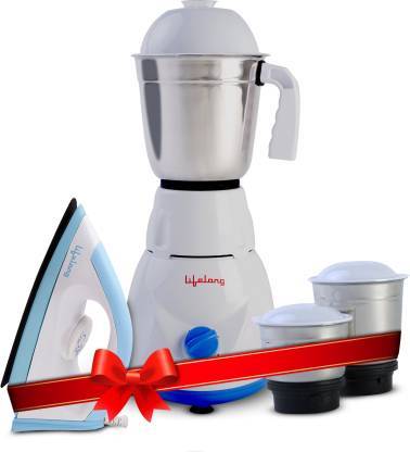 Buy Lifelong LLCMB02 500 W Mixer Grinder (White, 3 Jars) & 1100 W Dry Iron (White, Blue) Super Combo on EMI