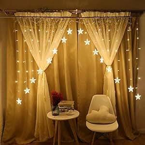 Buy MIRADH 16 Stars 136 Led Curtain String Fairy Lights,Curtain String Lights With 8 Flashing Modes (Battery Powered ,Plastic,Warm-White),3 meters on EMI