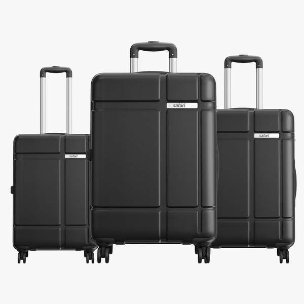 Buy Safari Route Hard Luggage With Dual Wheels Combo Set (Cabin, Medium and Large) - Black on EMI