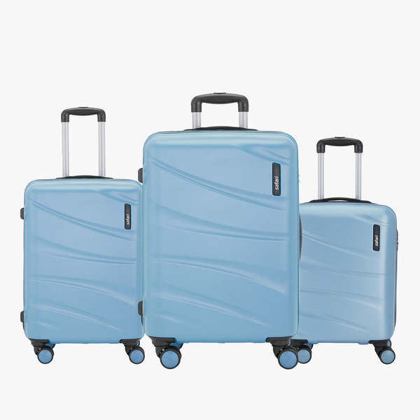 Buy Safari Persia Hard Luggage with Dual Wheels Combo (Small, Medium and Large)- Pearl Blue on EMI