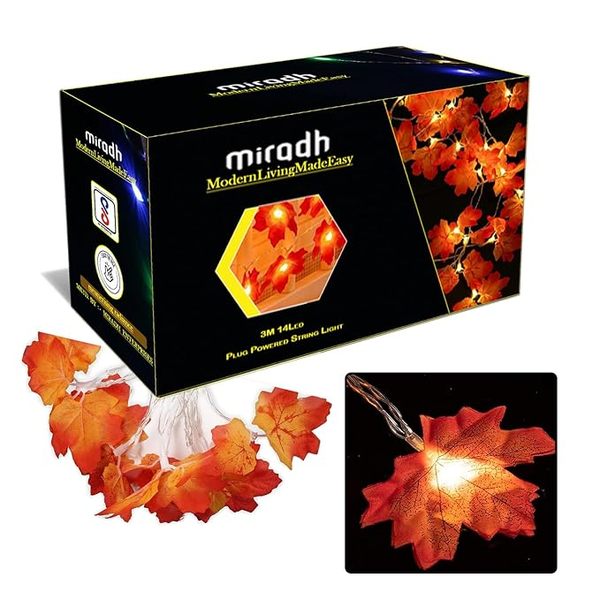 Buy MIRADH Outdoor String Lights, 3M 14 LED Warm White Leaf,Diwali Light, Diwali Lighting for Home Decoration, Decoration Light, Battery Powered (Warm-White) (14 Leaf) on EMI