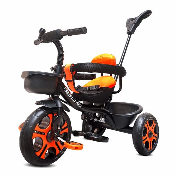 Buy Kidsmate Thunder Plug N Play Kids/Baby Tricycle with Safety Guard Rail and Parental Control | Storage Basket | Fabric Cushion Seat & Bell for 12 Months to 48 Months Boys/Girls (Black_Orange) on EMI