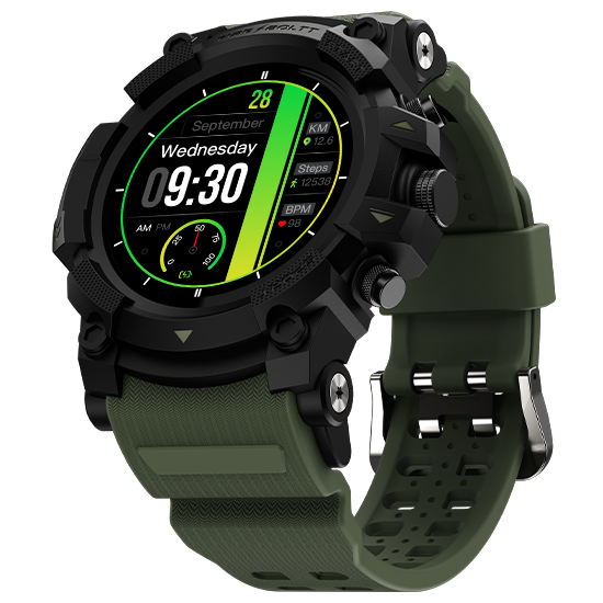 Buy Fire Boltt Expedition Experience Ultimate Outdoor Adventure With Smartwatch. 35.3mm(1.39") Round Display, Inbuilt Gps, Bt Calling, Health Suite, Rugged Design, And Long Lasting 300m Ah Battery Black/Green (Black/Green) on EMI