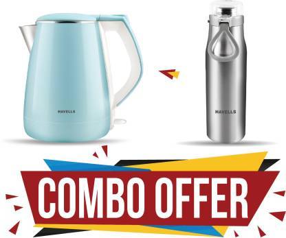 Buy HAVELLS Aqua Plus with S Hot & Cold Bottle Electric Kettle(1.2 L, Blue, Silver) on EMI