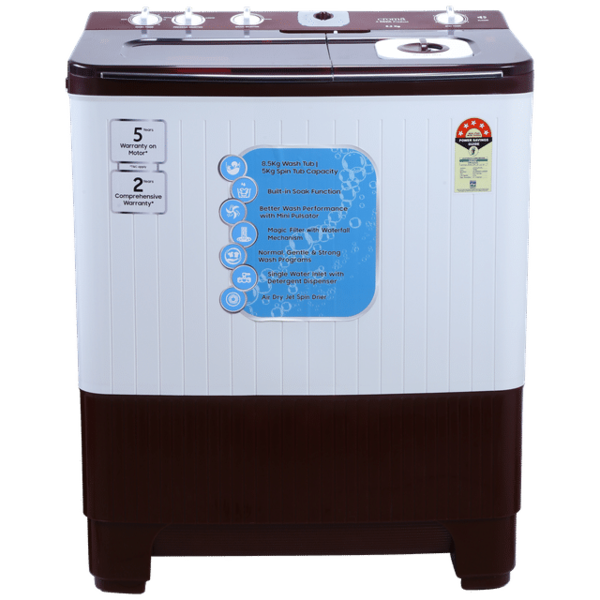 Buy Croma 8.5 Kg 5 Star Semi Automatic Washing Machine With Active Soak Function ( Burgundy) 2 Years Warranty (Burgundy) - A Tata Product on EMI