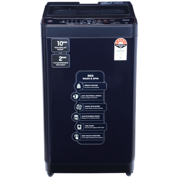 Buy Croma 8 Kg 5 Star Fully Automatic Top Load Washing Machine (In Built Heater, Pure Black) With 2 Years Warranty (Pure - A Tata Product on EMI