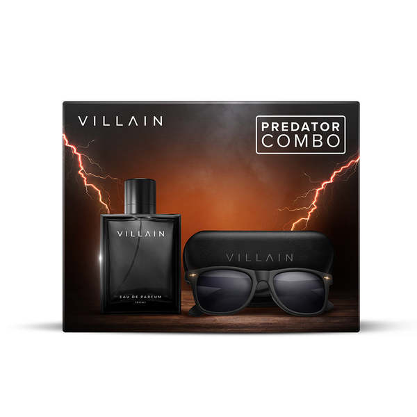 Buy VILLAIN Predator Premium Eau De Parfum & Stylish, Durable Sunglasses 100ml Fragrance Spray Woody & Spicy Extra Strong Signature EDP Jet Black & Ultra Matte Finish and Lightweight Square Shades Combo on EMI