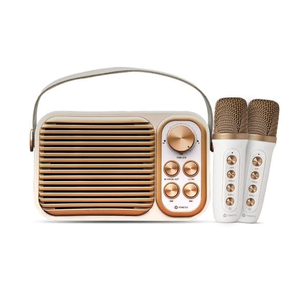 Buy Toreto RetroMini Wireless Bluetooth Speaker 14W with Dual Wireless Karaoke MIc IVoice Changing Feature | Deep Bass I USB I TWS I AUX I Outdoor Speaker with Carrying Strap White (Rose Gold) TOR 376 on EMI