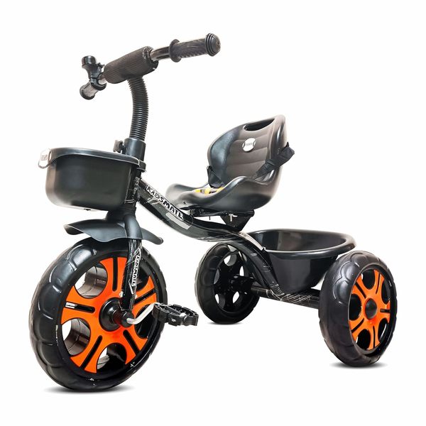 Buy Kidsmate Ninja Plug N Play Durable Kids/Baby Tricycle, Safe & Secure, Storage Basket, Cushion Seat and Seat Belt for 12 Months to 48 Months Boys/Girls/Carrying capacity upto 30 Kgs (Black-Orange) on EMI