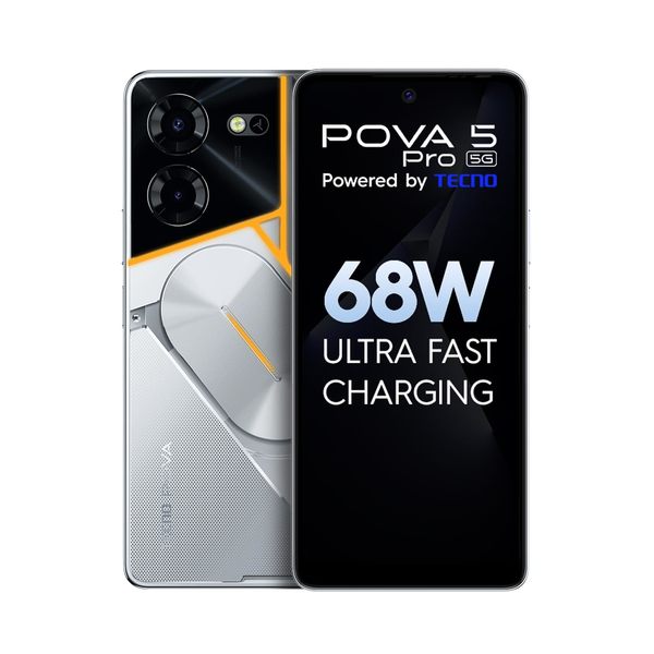 Buy TECNO Pova 5 Pro 5G (Silver Fantasy, 8GB RAM,128GB Storage)| Segment 1st 68W Ultra Fast Charging | India's 1st Multi-Colored Backlit ARC Interface | 50MP AI Dual Camera | 6.78FHD+ Dot-in Display on EMI