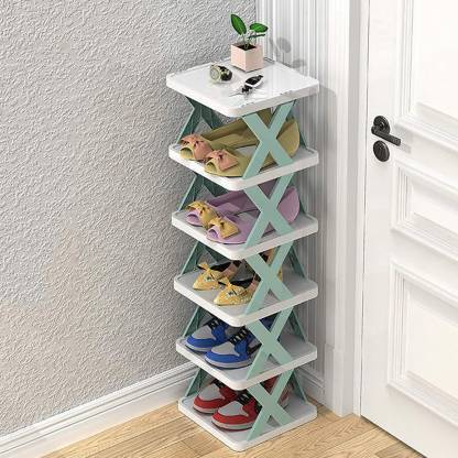 Buy Zello Layer Shoe Rack X Design Lightweight Foldable Shoe Cabinet Storage For Home Plastic Collapsible Shoe Stand(Multicolor, 6 Shelves, DIY(Do-It-Yourself)) on EMI