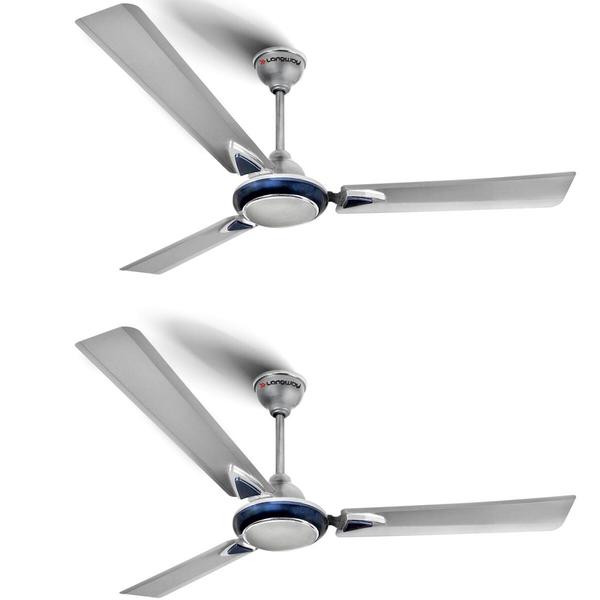 Buy Longway Starlite-1 P2 1200 mm/48 inch Ultra High Speed 3 Blade Anti-Dust Decorative 5-Star Rated Ceiling Fan (Silver Blue, Pack of 2) on EMI
