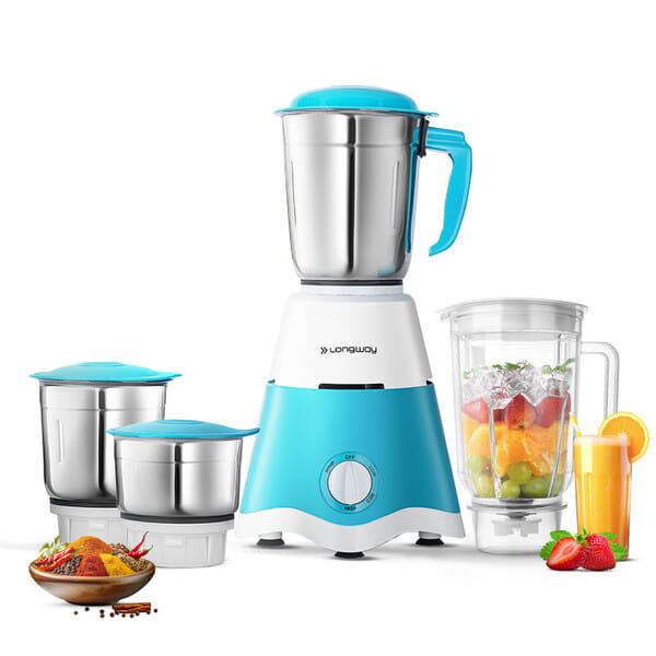 Buy Longway Super Dlx Juicer Mixer Grinder | Up to 750 Watt Max Output Powerful Motor | 4 Jars for Grinding, Mixing, Juicing | 2 Years Warranty (White & Blue) on EMI