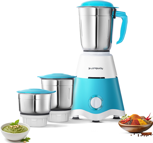 Buy Longway Super Dlx 700 W Mixer Grinder with 3 Jars (Powerful Motor with 1 Year warranty, White & Blue) on EMI