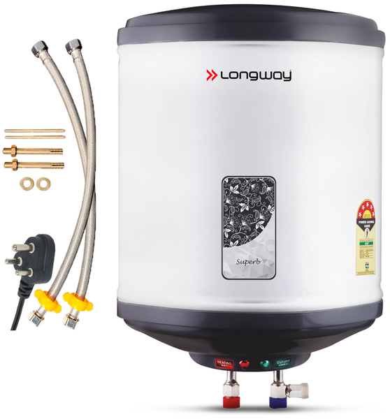 Buy Longway Superb 15 ltr with Free Installation Kit Automatic Storage Water Heater with Multiple Safety System & Anti-Rust Coating 5 Star Rated (Gray, 15 Ltr, Pack of 1) on EMI