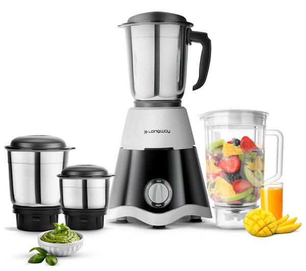 Buy Longway Super Dlx Juicer Mixer Grinder | Up to 750 Watt Max Output Powerful Motor | 4 Jars for Grinding, Mixing, Juicing | 2 Years Warranty (Black & Gray) on EMI