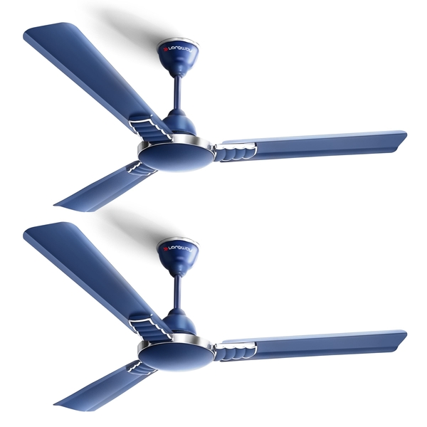 Buy Longway Wave P2 1200 mm/48 inch 400 RPM Ultra High Speed 3 Blade 5-Star Rated Anti-Dust Decorative Ceiling Fan (Silver Blue, Pack of 2) on EMI