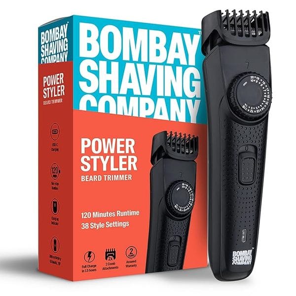 Buy Bombay Shaving Company Power Styler Beard Trimmer For Men, 2X Fast Charging, 2 Yr Warranty, 120Min runtime, Hair Trimmer, Shaving Machine, Cordless Beard, 38 length Settings, Flash USB Cable fast Charging (Black) on EMI