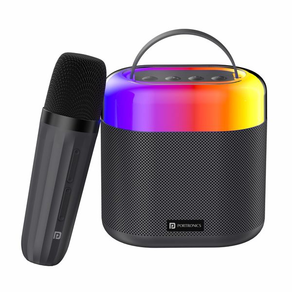 Buy Portronics Dash 3 16W Bluetooth Speaker with Wireless Karaoke Mic, 5 Hours Playtime, Multicolor RGB Lights, 3 EQ modes, 5 Voice Effects, AUX In, BT5.3v, Micro SD Card, Type C Charging Port(Black) on EMI