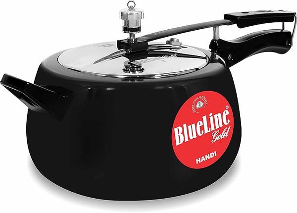 Buy Blueline Gold Handi Black, Hard Anodised Aluminium Inner Lid Pressure Cooker, 5.5 Litre, Induction Compatible on EMI