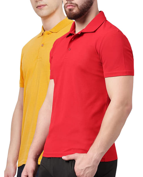 Buy Woyak Combo Men Polo Neck Pure Cotton Solid Colored T Shirt (Yellow & Red) on EMI