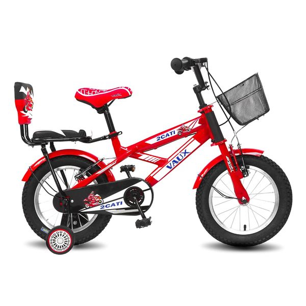 Buy Vaux 2Cati Cycle for Kids 3 to 5 Years with Sidewheels, Basket & Backseat, 14T Cycle for Kids with Alloy Rims & Tubular Tyres, Bicycle for Boys & Girls with Ideal Height 2ft 8inch-3ft 6inch (Red) on EMI