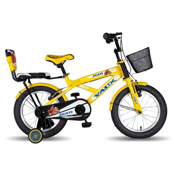 Buy Vaux 2Cati Cycle for Kids 4 to 6 Years with Basket, Support Wheels & Backseat, 16T Cycle with Steel Frame, Alloy Rims & 16x2.40 Tyres, Cycle for Boys with Ideal Height 3.3ft to 3.9ft(Yellow) on EMI