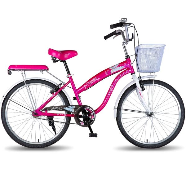 Buy Vaux Angel 24T Women Bicycle for Age Group 10+ Years with Heavyduty Basket & Cushion Backseat, Light Weight Ladies Cycle with Alloy Rims, Ralson Tyres & V-Brakes, Ideal for Height 4ft+ (Pink) on EMI