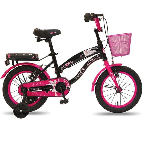 Buy Vaux Angel Cycle for Kids 3 to 5 Years with Sidewheels, Basket & Backseat, 14 inch Cycle for Girls with Steel Frame & Tubular Tyres, Bicycle for Girls with Ideal Height 2ft 9inch-3ft 6inch (Black) on EMI