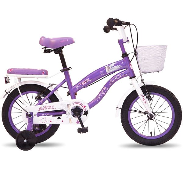 Buy Vaux Angel Cycle for Kids 3 to 5 Years with Sidewheels, Basket & Backseat, 14T Cycle for Girls with Steel Frame & Tubular Tyres, Bicycle for Girls with Ideal Height 2ft 9inch-3ft 6inch (Purple-White) on EMI
