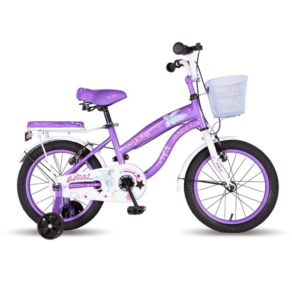 Buy Vaux Angel Cycle for Kids 4 to 6 Years with Sidewheels, Basket & Backseat, 16T Cycle for Girls with Steel Frame & Tubular Tyres, Bicycle for Girls with Ideal Height 3ft 3inch-3ft 9inch (Purple-White) on EMI