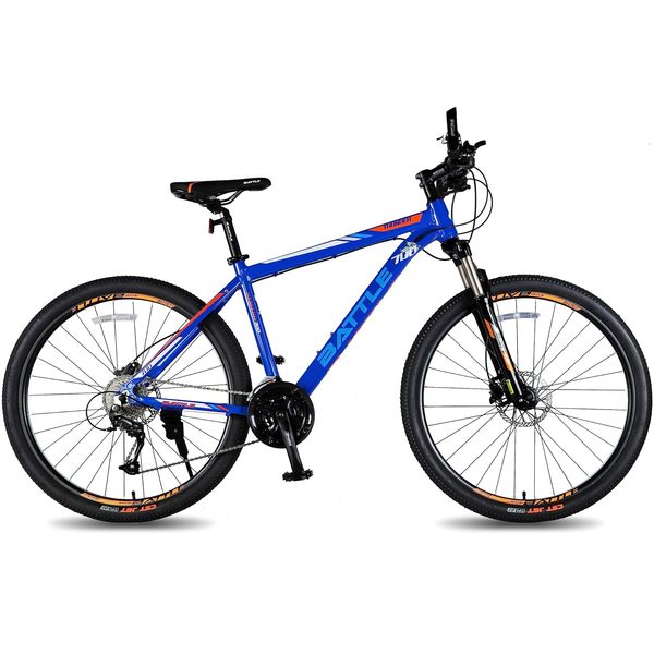 Buy Vaux Battle Thunder 27 Speed Gear Cycle for Men with Shimano Hydraulic Disc Brakes, 27.5T MTB Cycle with Alloy Frame, Lockout Suspension Fork & 27.5x1.95 CST Tyres(Blue) on EMI