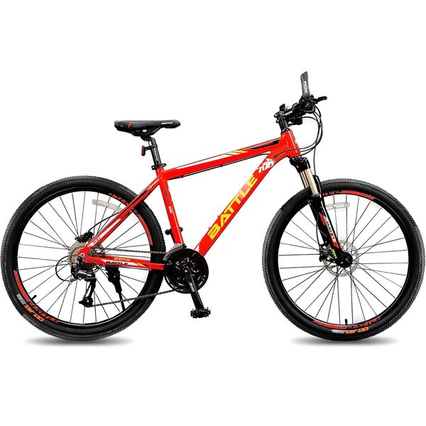 Buy Vaux Battle Thunder 27 Speed Gear Cycle for Men with Shimano Hydraulic Disc Brakes, 27.5T MTB Cycle with Alloy Frame, Lockout Suspension Fork & 27.5x1.95 CST Tyres(Red) on EMI