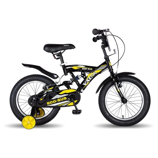 Buy Vaux Eco-Sus Kids Cycle for Boys 16 inch with Suspension for Age 4 to 6 Years, Bicycle for Kids with Steel Frame, Alloy Rims, 16x2.40 Tubular Tyres & V-Brakes, Ideal Height: 3.3ft to 3.9ft(Black) on EMI