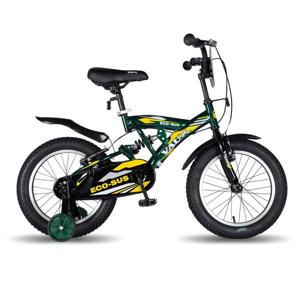 Buy Vaux Eco-Sus Kids Cycle for Boys 16 inch with Suspension for Age 4 to 6 Years, Bicycle for Kids with Steel Frame, Alloy Rims, 16x2.40 Tubular Tyres & V-Brakes, Ideal Height: 3.3ft to 3.9ft(Green) on EMI