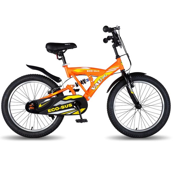 Buy Vaux Eco-Sus Kids Cycle for Boys with Suspension for Age 5 to 8 Years, Sporty Bicycle for Kids with Steel Frame, Alloy Rims, 20x2.40 Tubular Tyres & V-Brakes, Ideal Height: 3.6ft to 4.5ft(Orange) on EMI