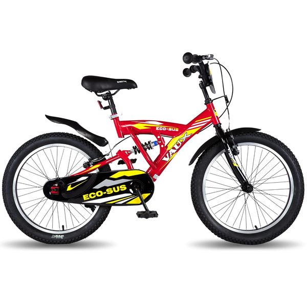 Buy Vaux Eco-Sus Kids Cycle for Boys with Suspension for Age 5 to 8 Years, Sporty Bicycle for Kids with Steel Frame, Alloy Rims, 20x2.40 Tubular Tyres & V-Brakes, Ideal Height: 3.6ft to 4.5ft(Red) on EMI