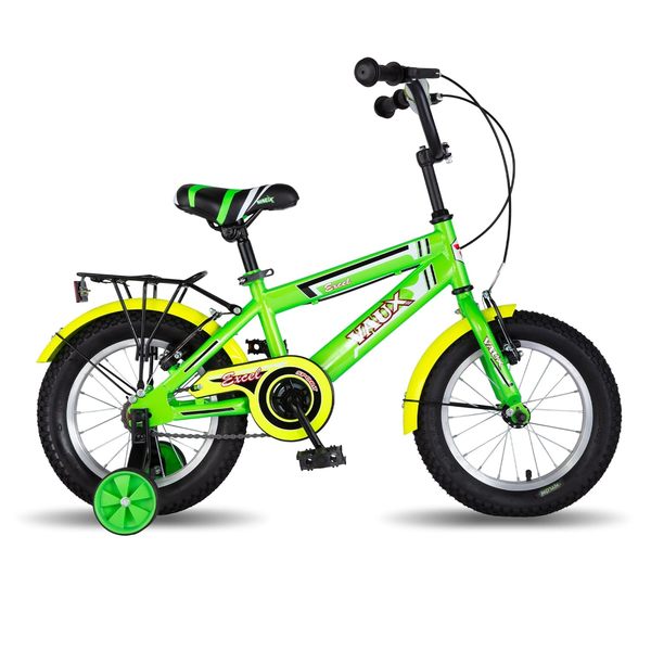 Buy Vaux Excel Bicycle for Kids with Carrier, 16T/20T Cycle for Boys & Girls with Hi-Ten Steel Frame, V-Brakes, Alloy Rims & Ralson Tubular Tyres (14T, Neon) on EMI