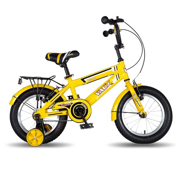 Buy Vaux Excel Bicycle for Kids with Carrier, 16T/20T Cycle for Boys & Girls with Hi-Ten Steel Frame, V-Brakes, Alloy Rims & Ralson Tubular Tyres (14T, Yellow) on EMI