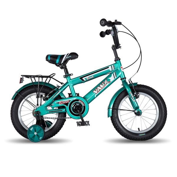 Buy Vaux Excel Kids Cycle for Boys & Girls Age 3 to 5 Years with Sidewheels & Carrier, 14inch Bicycle for Kids with Steel Frame, Alloy Rims & Tubular Tyres,95% Assembled, Ideal Height:2.9ft-3.6ft(Green) on EMI