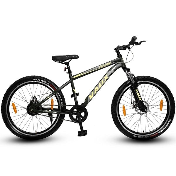 Buy Vaux Falcon 27.5T Cycle for Men with Double Disc Brakes & Front Suspension, Single Speed MTB Bicycle for Adults with Hi-Ten Steel Frame, Double Alloy Rims & 27.5x2.40 Nylon Tyres(Green) on EMI