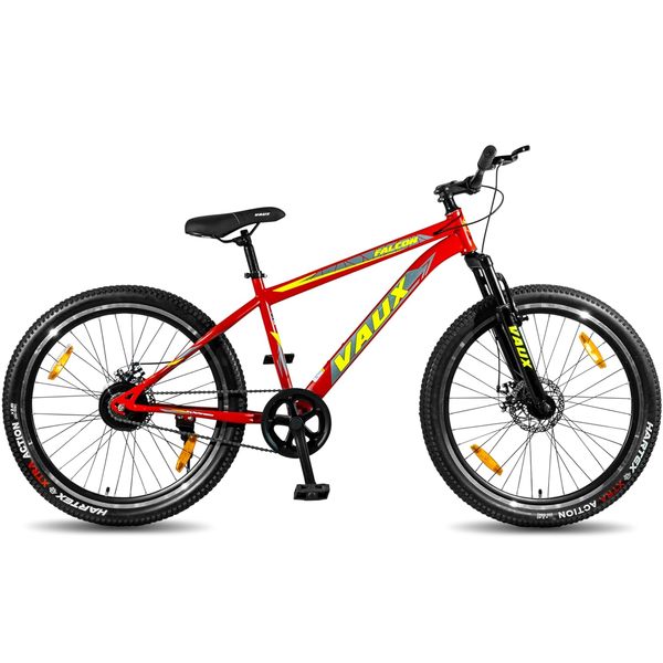 Buy Vaux Falcon Cycle for Men Single Speed MTB 29T with Front Suspension & Dual Disc Brakes,18inch Hi-Ten Steel Frame, Double Wall Alloy Rims & Tubular Ralson Tyres (Red, 29T) on EMI