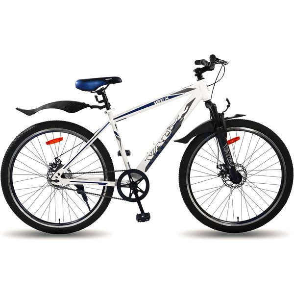 Buy Vaux Ibex 26 inch Cycle for Boys with Double Disc Brakes, Single Speed MTB Bicycle for Men & Women with Age 12+ Years, Front Suspension, Steel Frame, Double Alloy Rims & Ralson Tyres (Matte-Blue) on EMI
