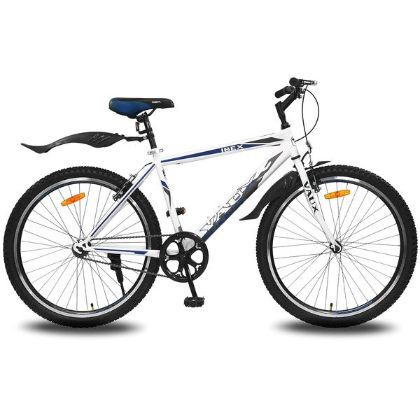 Buy Vaux Ibex 26T Cycle for Men with V-Brakes, Single Speed Bicycle for Boys with Double Alloy Rims & Ralson Tyres, Get Accessories: Mudguards, Bell & Lock(Matte-Blue) on EMI
